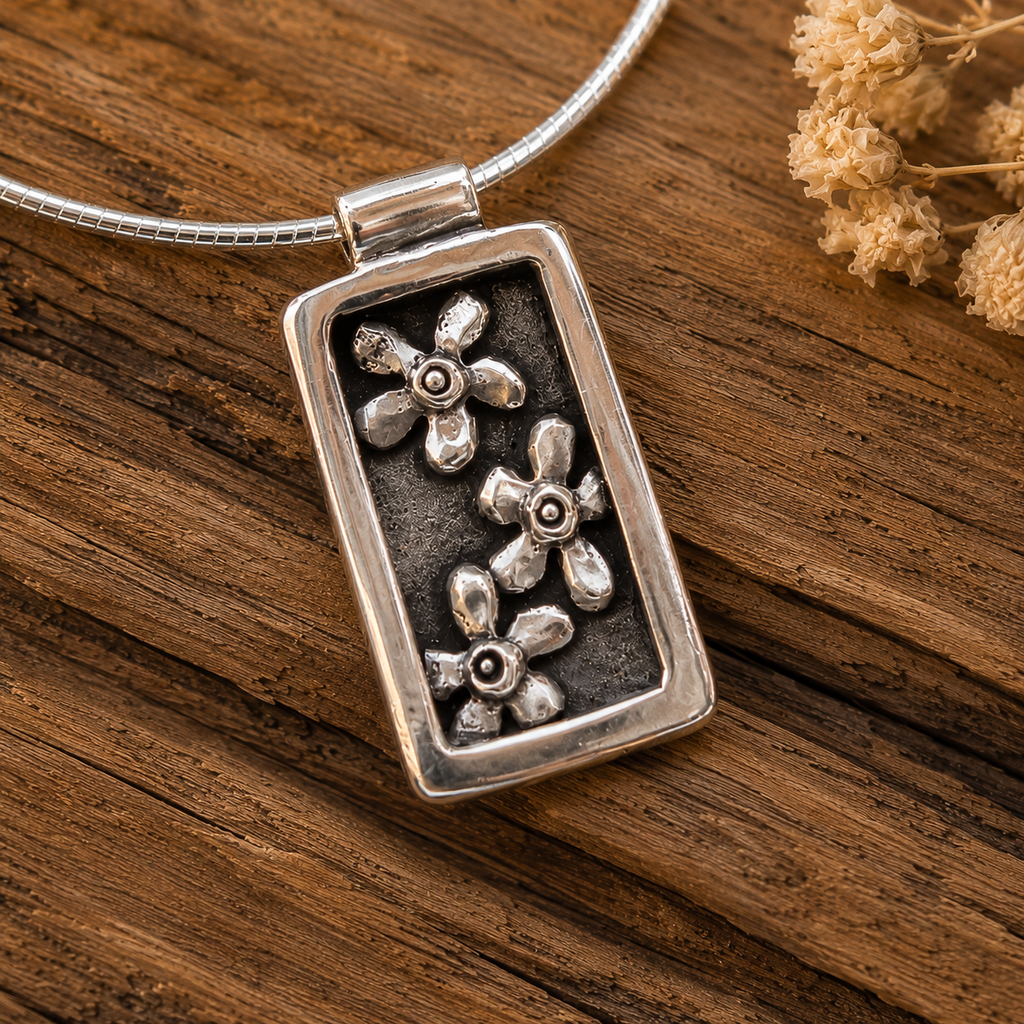 Handcrafted Sterling Silver Floral Pendant Necklace