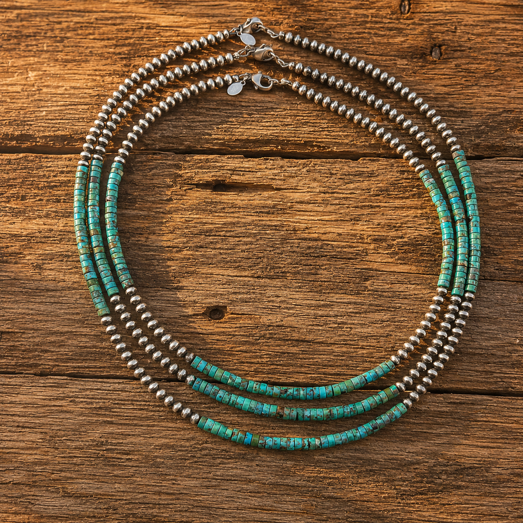 Handcrafted Sterling Silver & Natural Turquoise Beaded Necklace