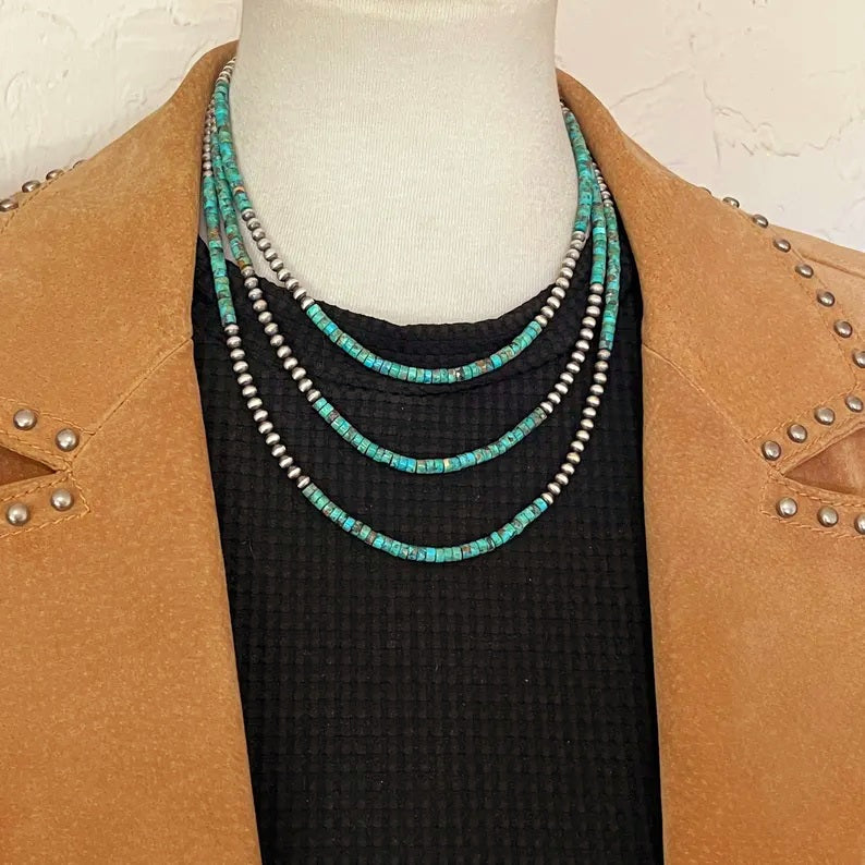 Handcrafted Sterling Silver & Natural Turquoise Beaded Necklace