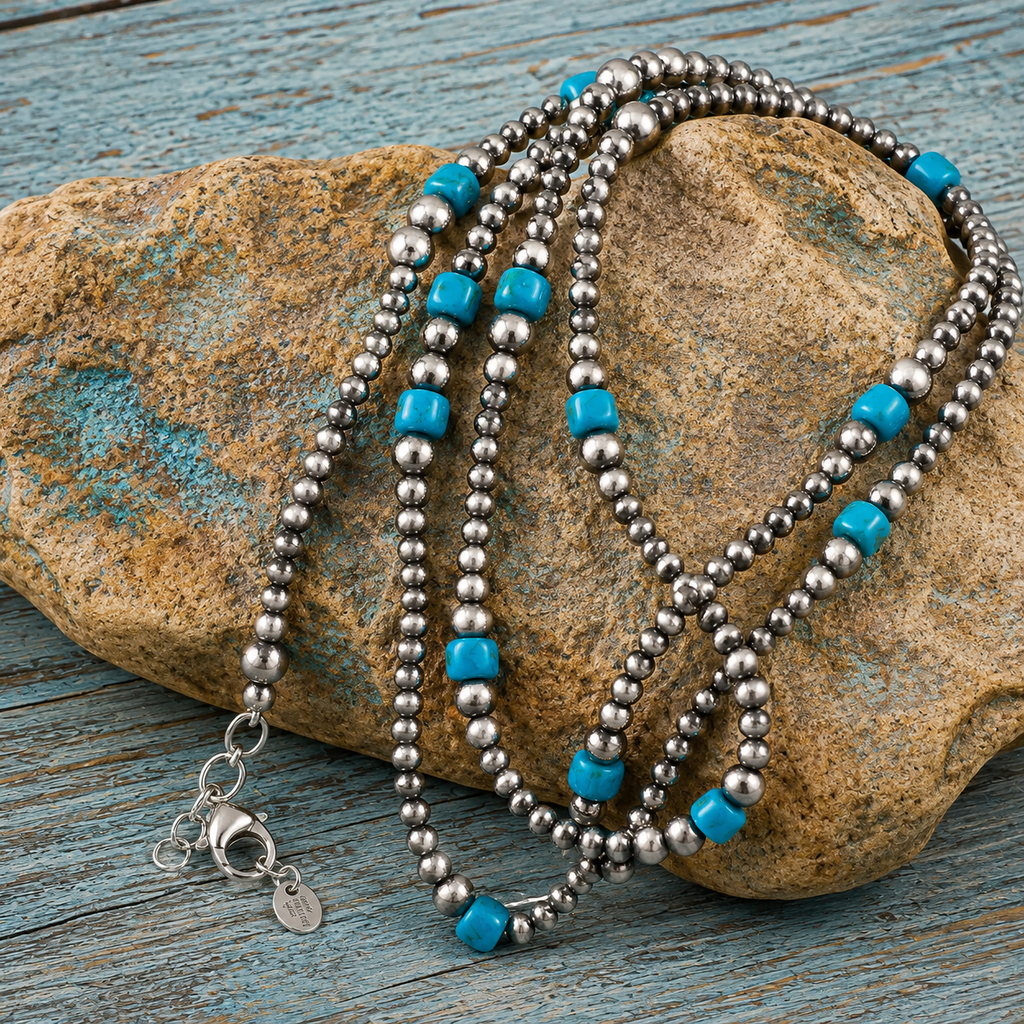 Handcrafted Sterling Silver & Natural Turquoise Beaded Necklace