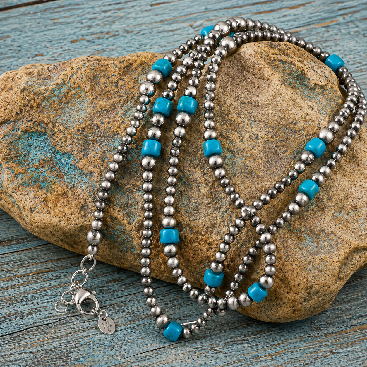 Handcrafted Sterling Silver & Natural Turquoise Beaded Necklace