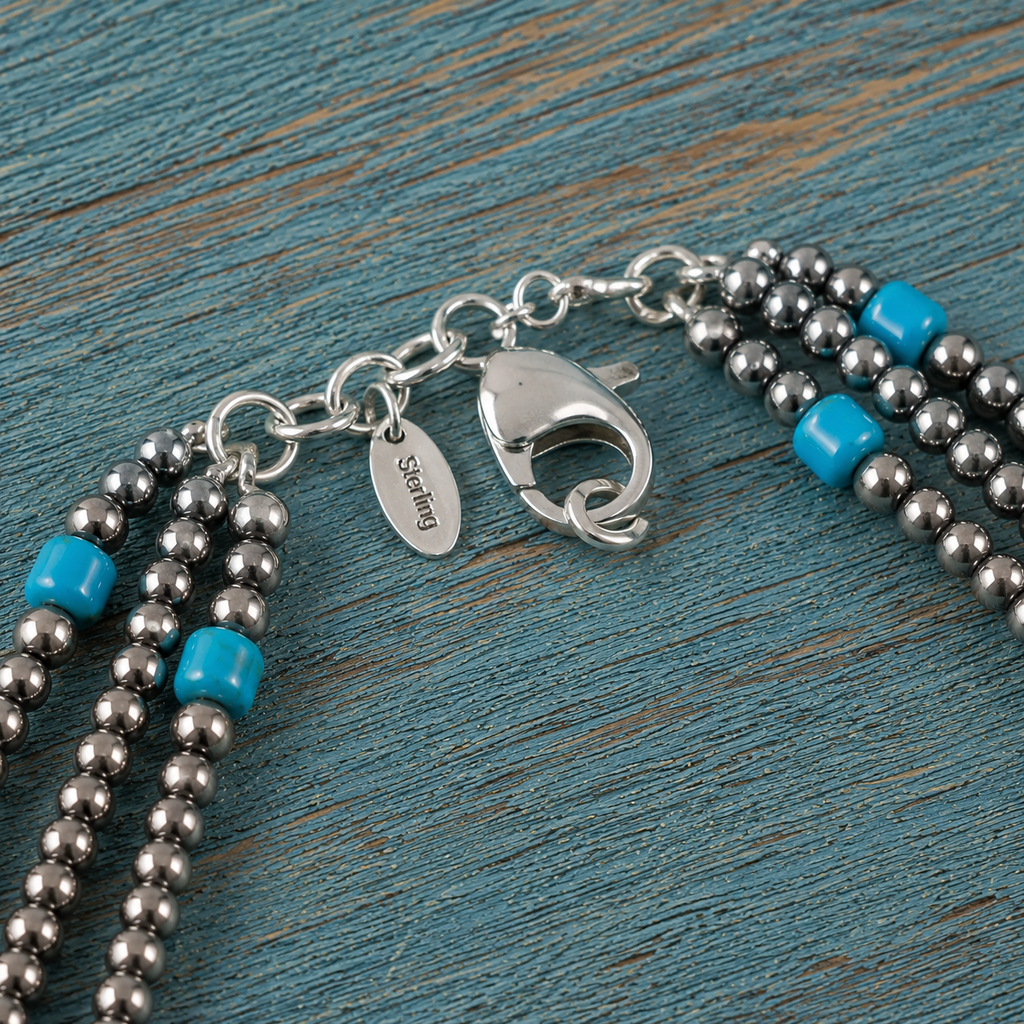 Handcrafted Sterling Silver & Natural Turquoise Beaded Necklace