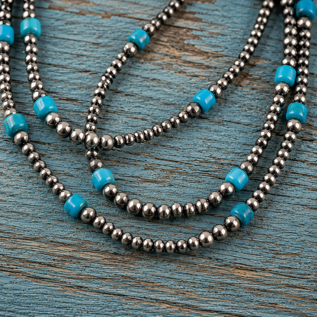 Handcrafted Sterling Silver & Natural Turquoise Beaded Necklace