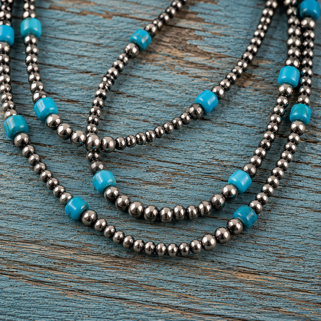 Handcrafted Sterling Silver & Natural Turquoise Beaded Necklace
