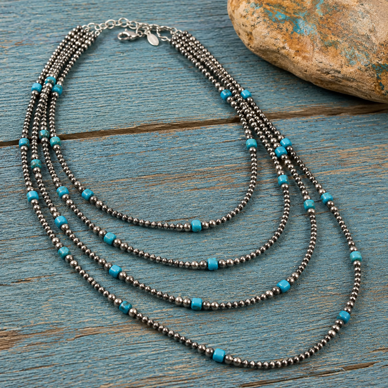 Handcrafted Sterling Silver & Natural Turquoise Beaded Necklace