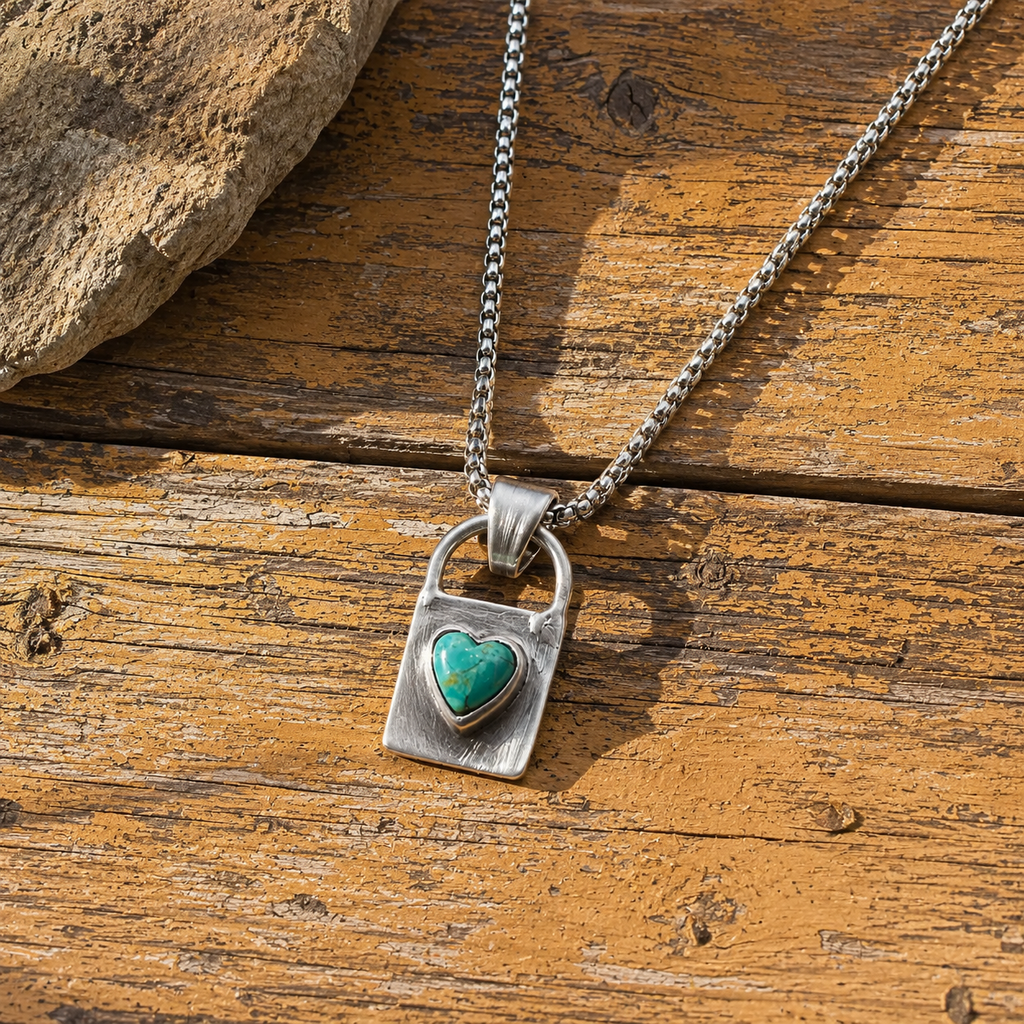 Handcrafted Sterling Silver Heart Turquoise Pendant Necklace