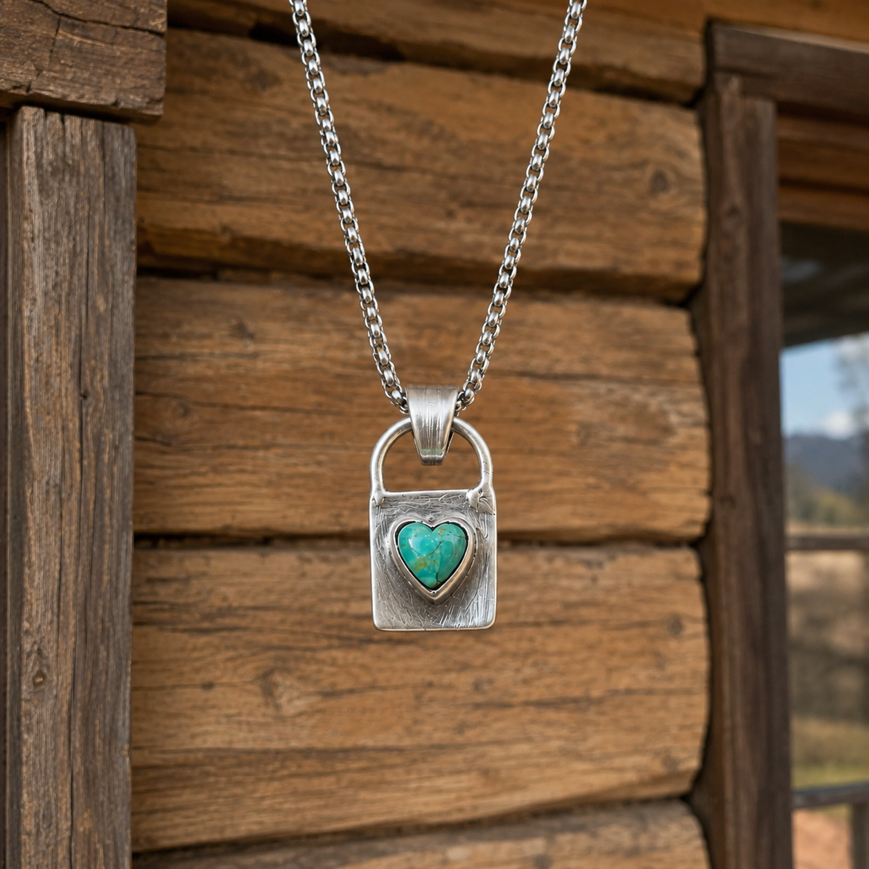 Handcrafted Sterling Silver Heart Turquoise Pendant Necklace