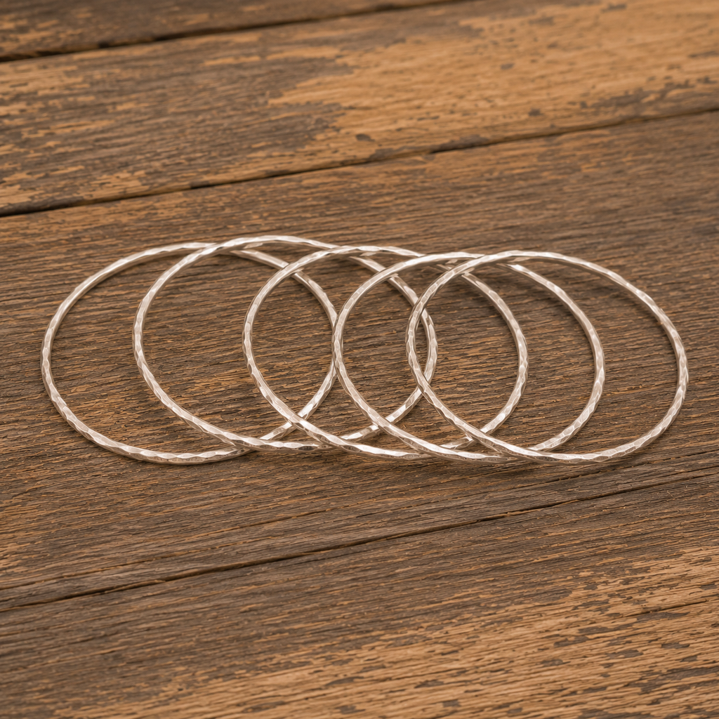 Handcrafted Hammered Sterling Silver Stacking Bangle Set