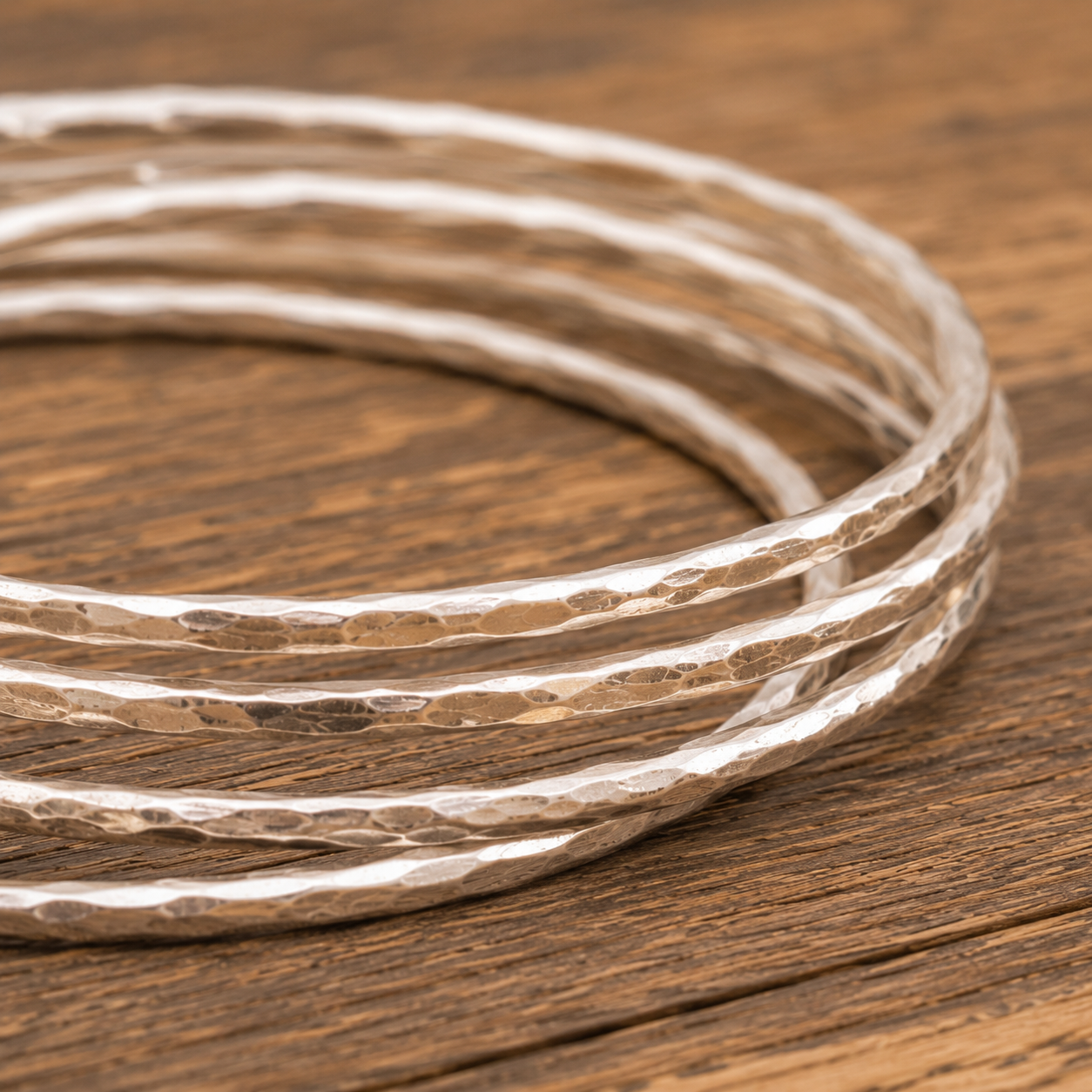 Handcrafted Hammered Sterling Silver Stacking Bangle Set