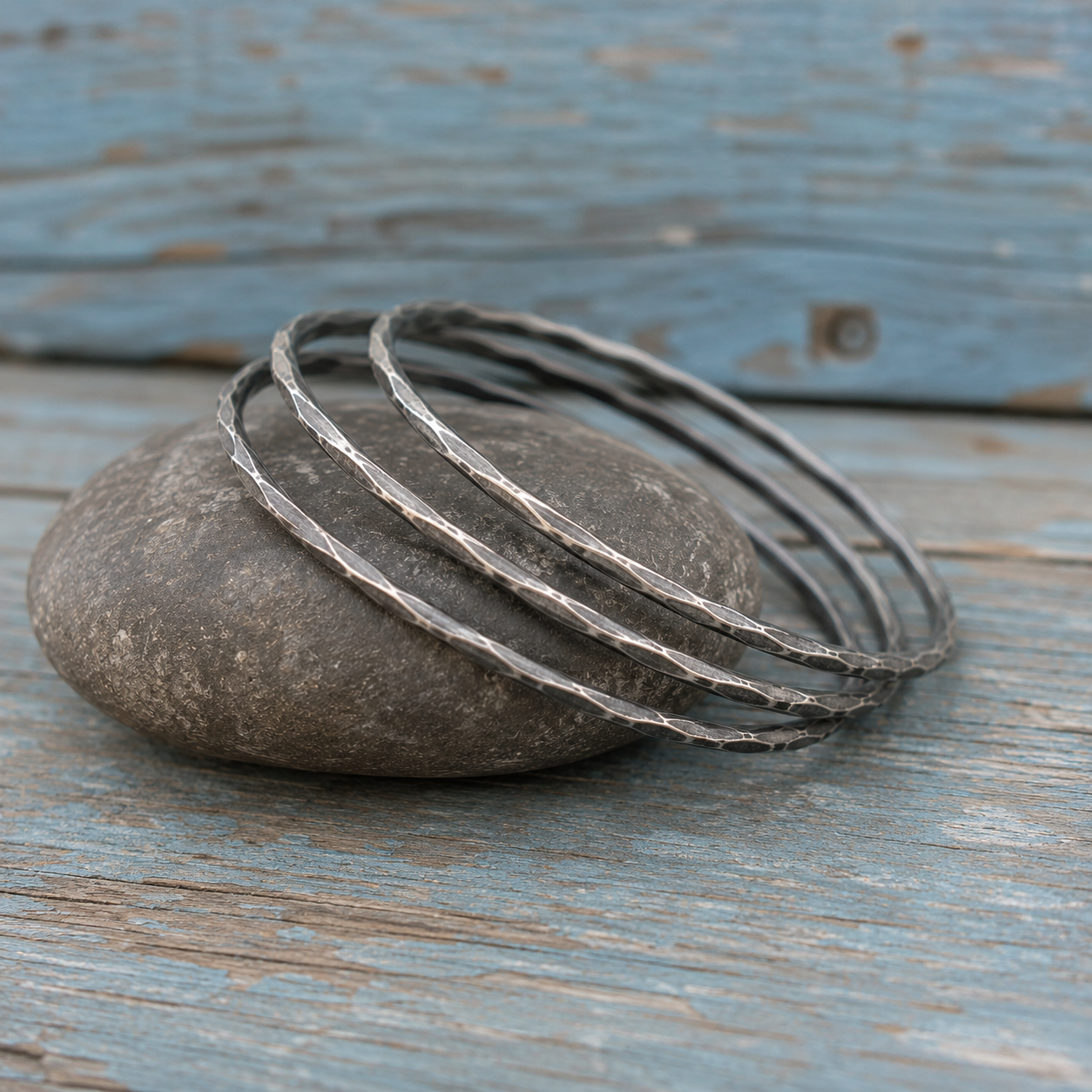 Handcrafted Oxidized Sterling Silver Stacking Bangle Set