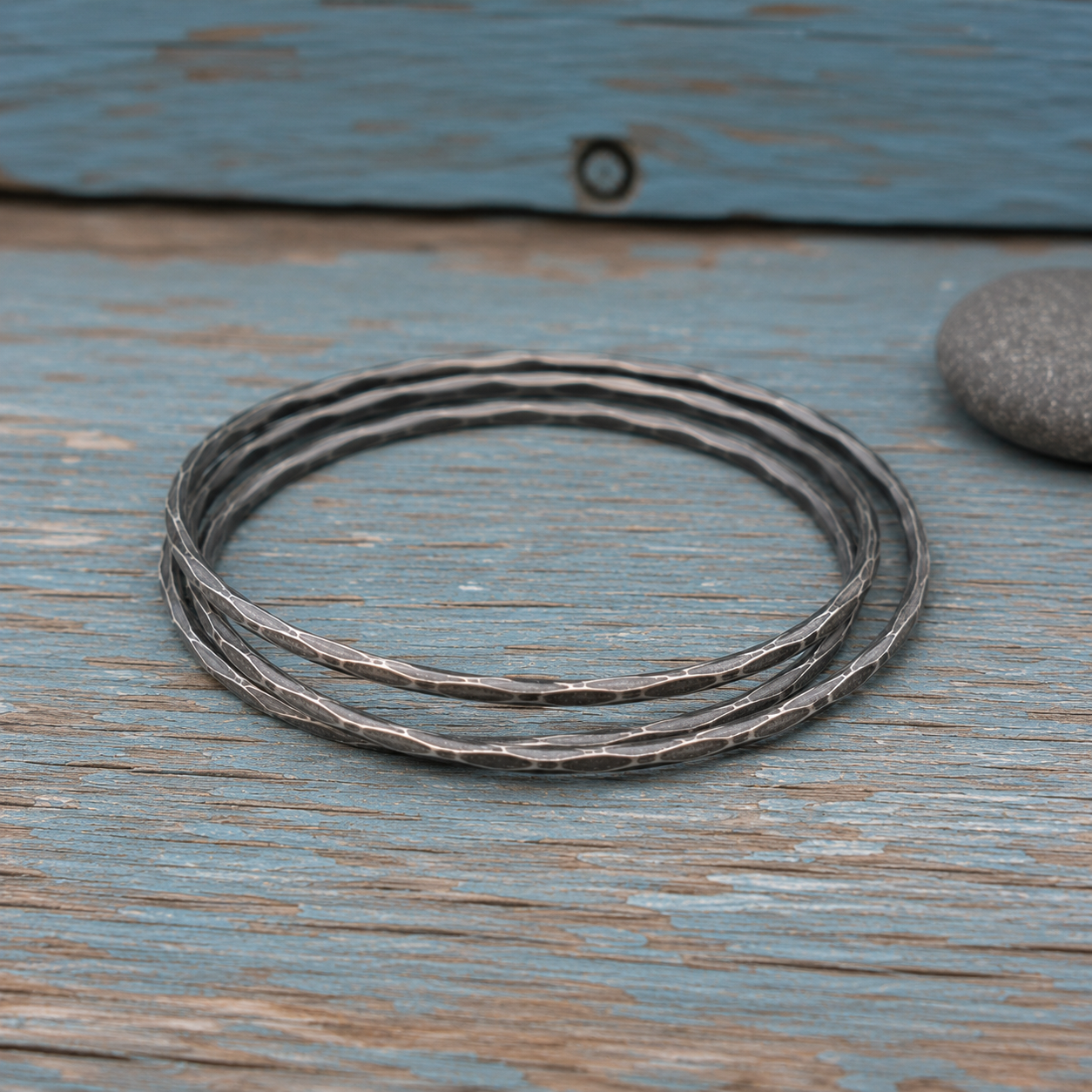 Handcrafted Oxidized Sterling Silver Stacking Bangle Set