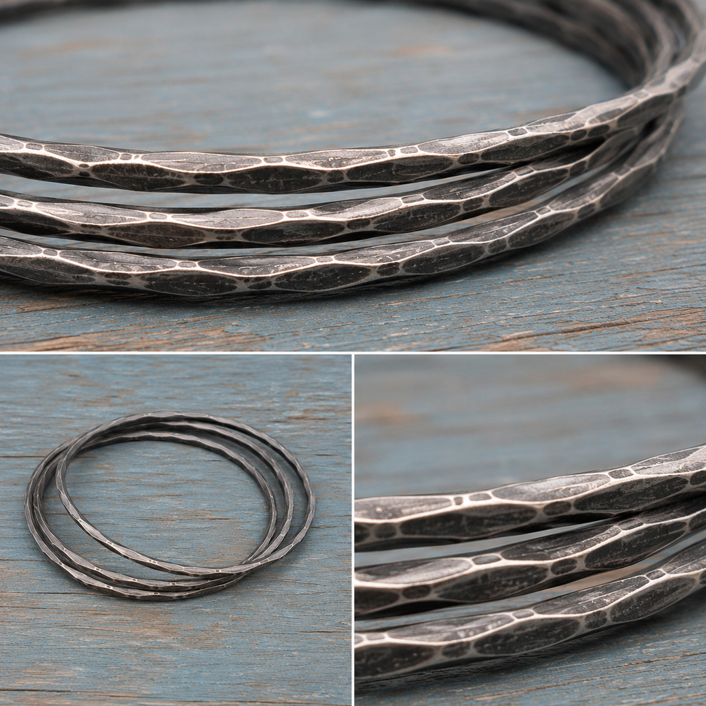Handcrafted Oxidized Sterling Silver Stacking Bangle Set