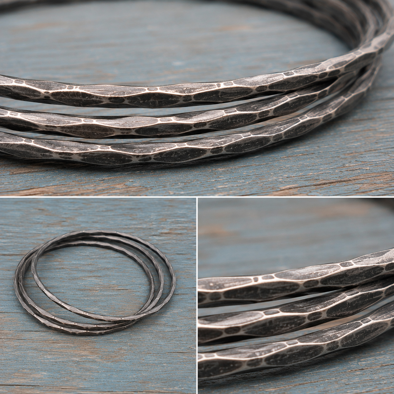 Handcrafted Oxidized Sterling Silver Stacking Bangle Set