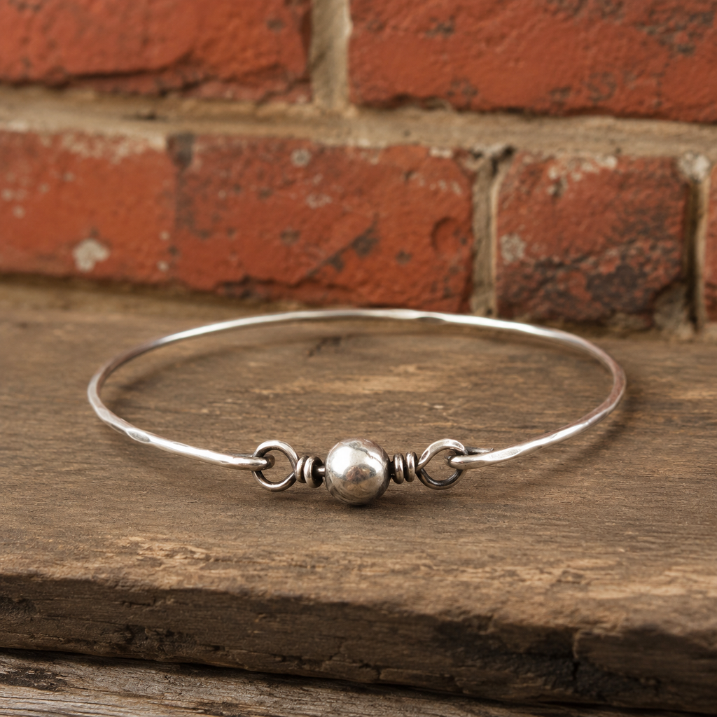 Handcrafted Hammered Sterling Silver Bead Bangle