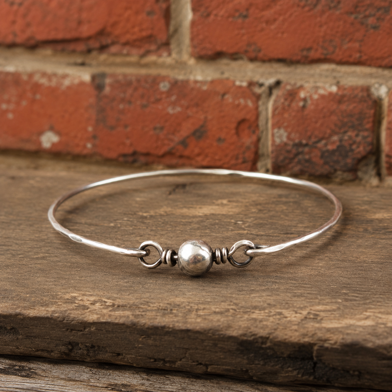 Handcrafted Hammered Sterling Silver Bead Bangle