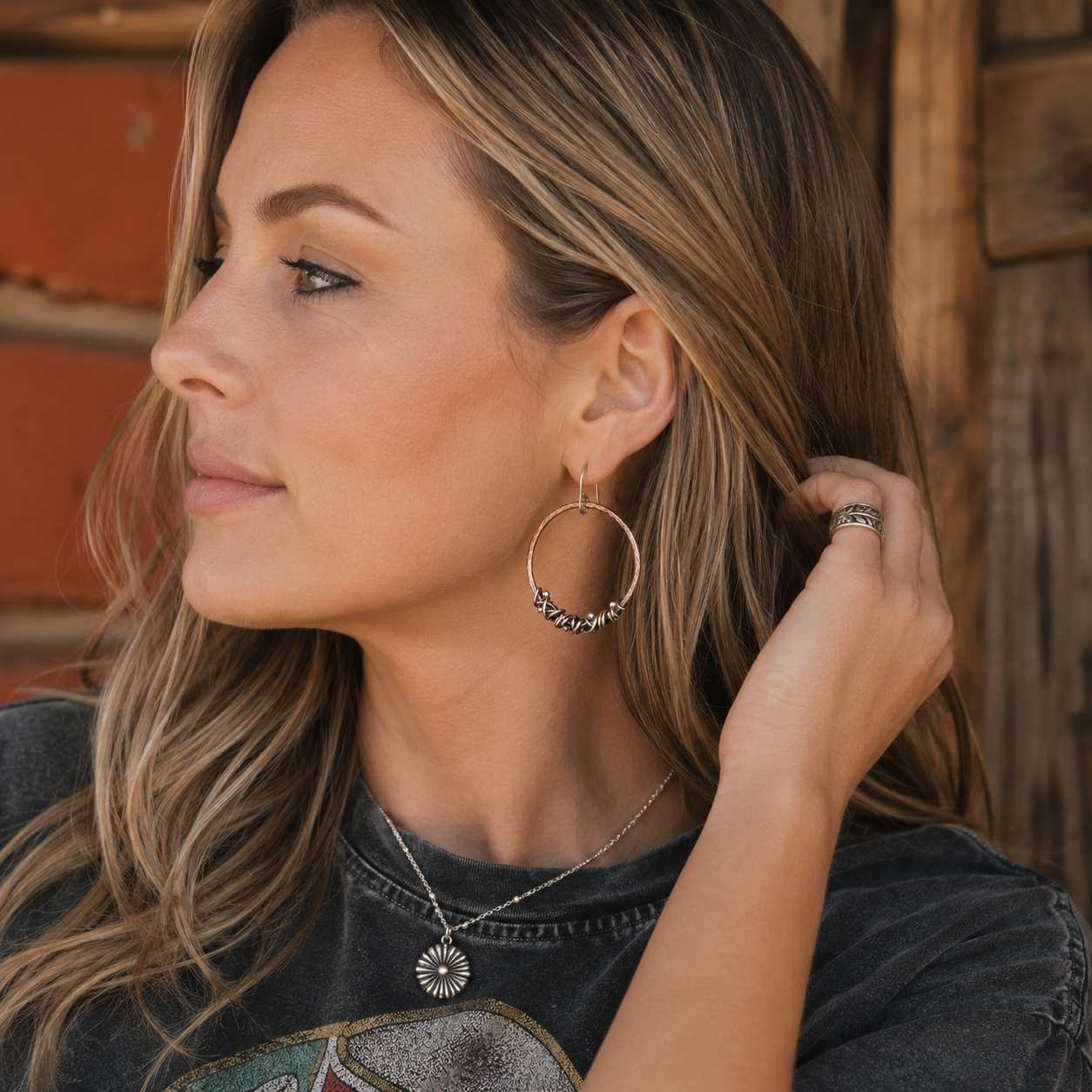Handcrafted Copper & Sterling Silver Wire Wrapped Hoop Earrings