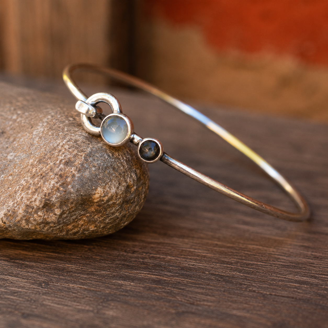 Handmade Labradorite & Moonstone Sterling Silver Cuff Bracelet
