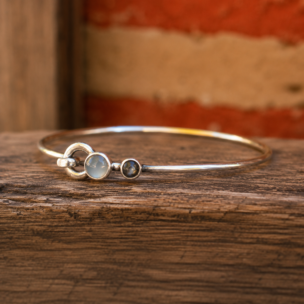 Handmade Labradorite & Moonstone Sterling Silver Cuff Bracelet