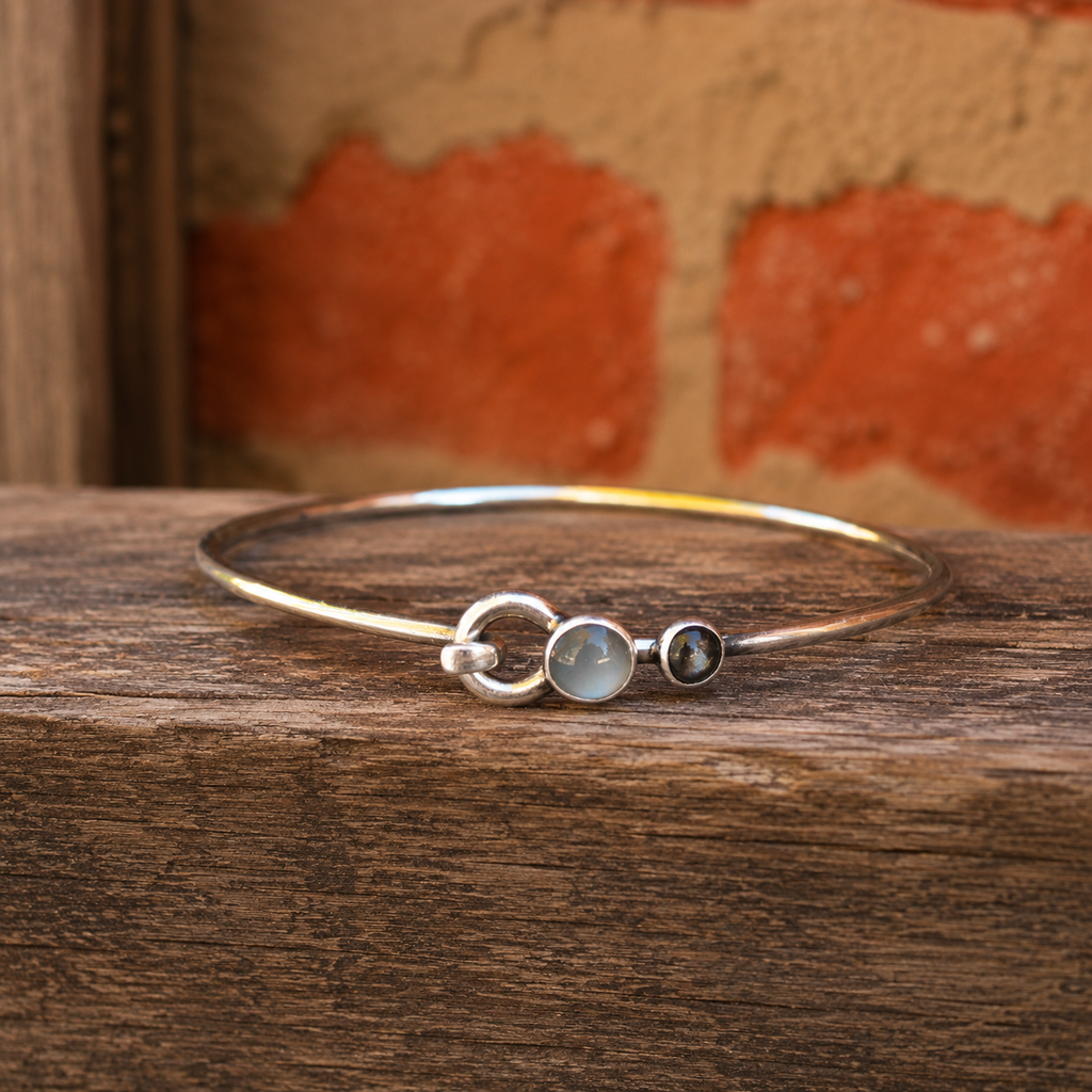 Handmade Labradorite & Moonstone Sterling Silver Cuff Bracelet