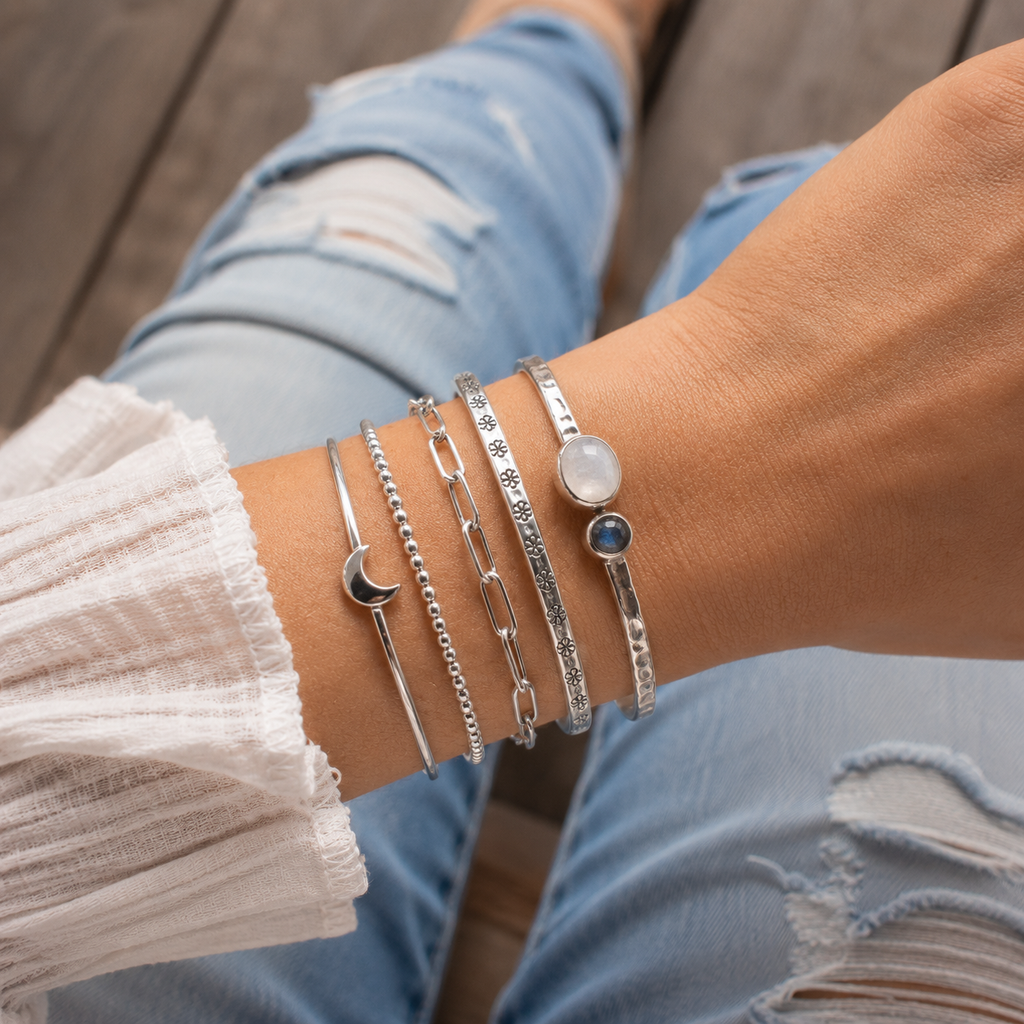 Handmade Daisy Stamped Sterling Silver Cuff Bracelet
