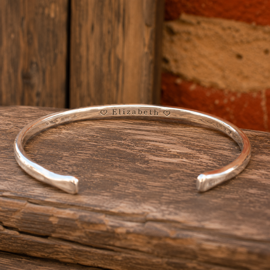 Handmade Daisy Stamped Sterling Silver Cuff Bracelet
