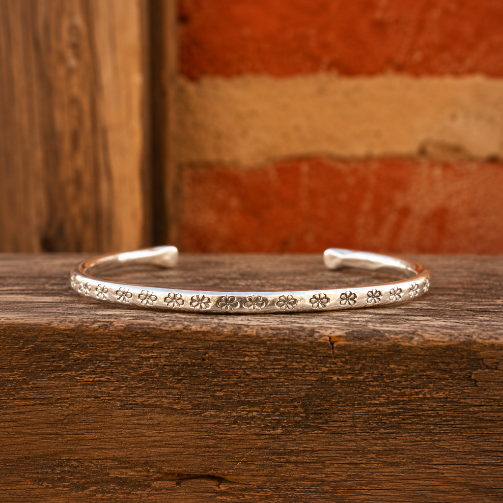 Handmade Daisy Stamped Sterling Silver Cuff Bracelet
