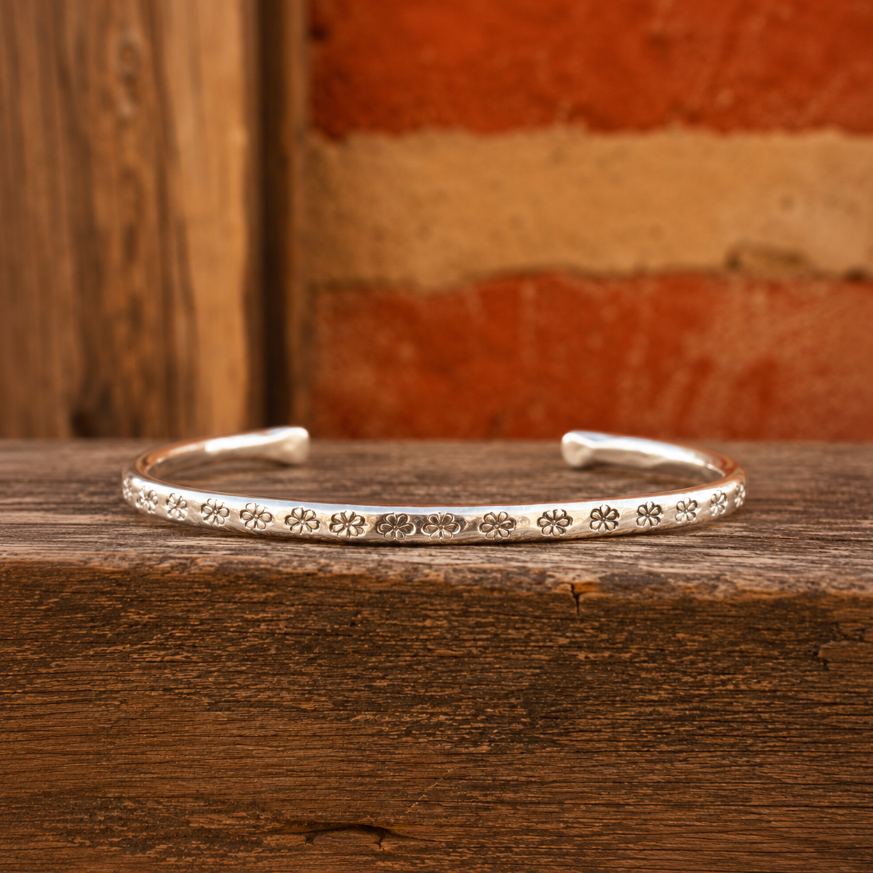 Handmade Daisy Stamped Sterling Silver Cuff Bracelet