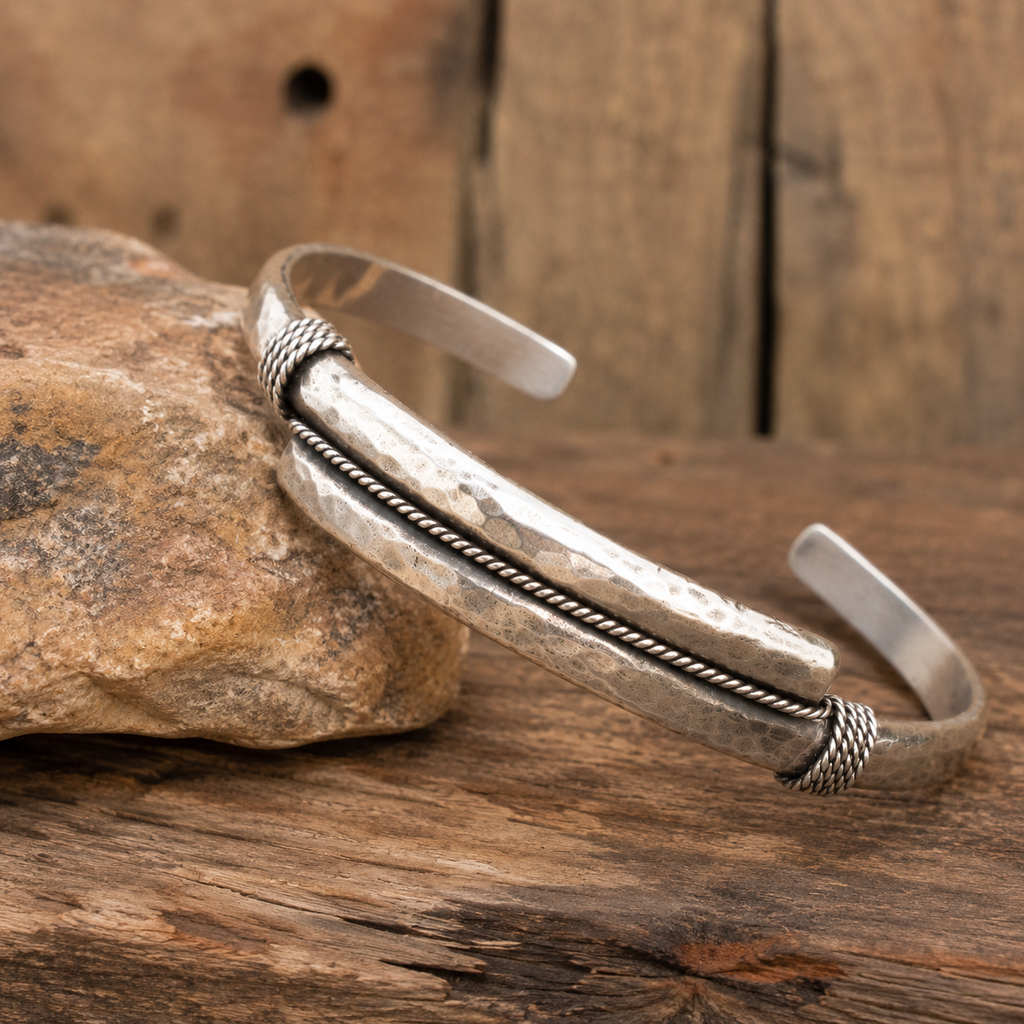 Handmade Hammered Sterling Silver Cuff Bracelet