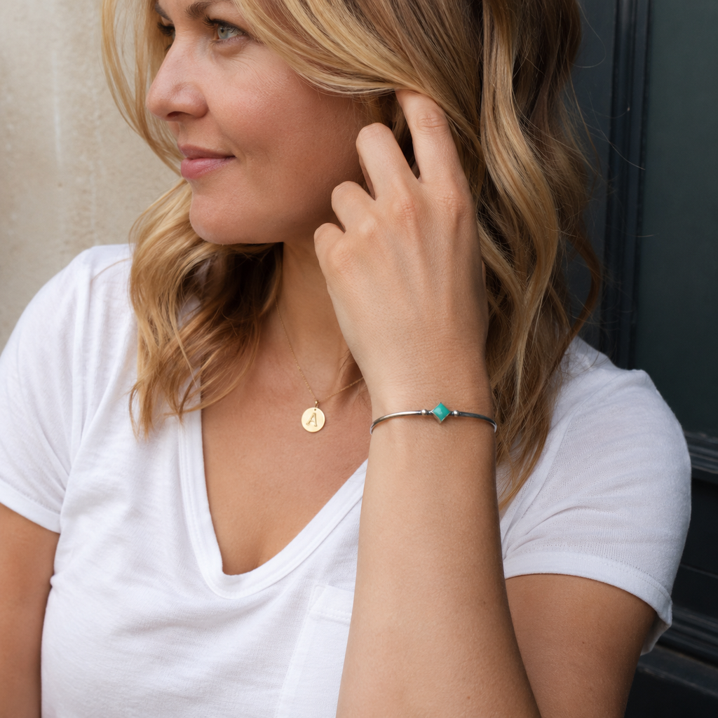 Handmade Square Turquoise Sterling Silver Cuff Bracelet