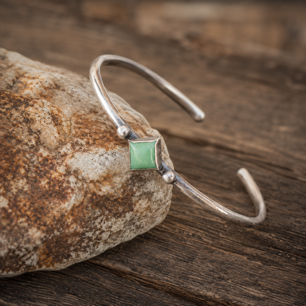 Handmade Square Turquoise Sterling Silver Cuff Bracelet