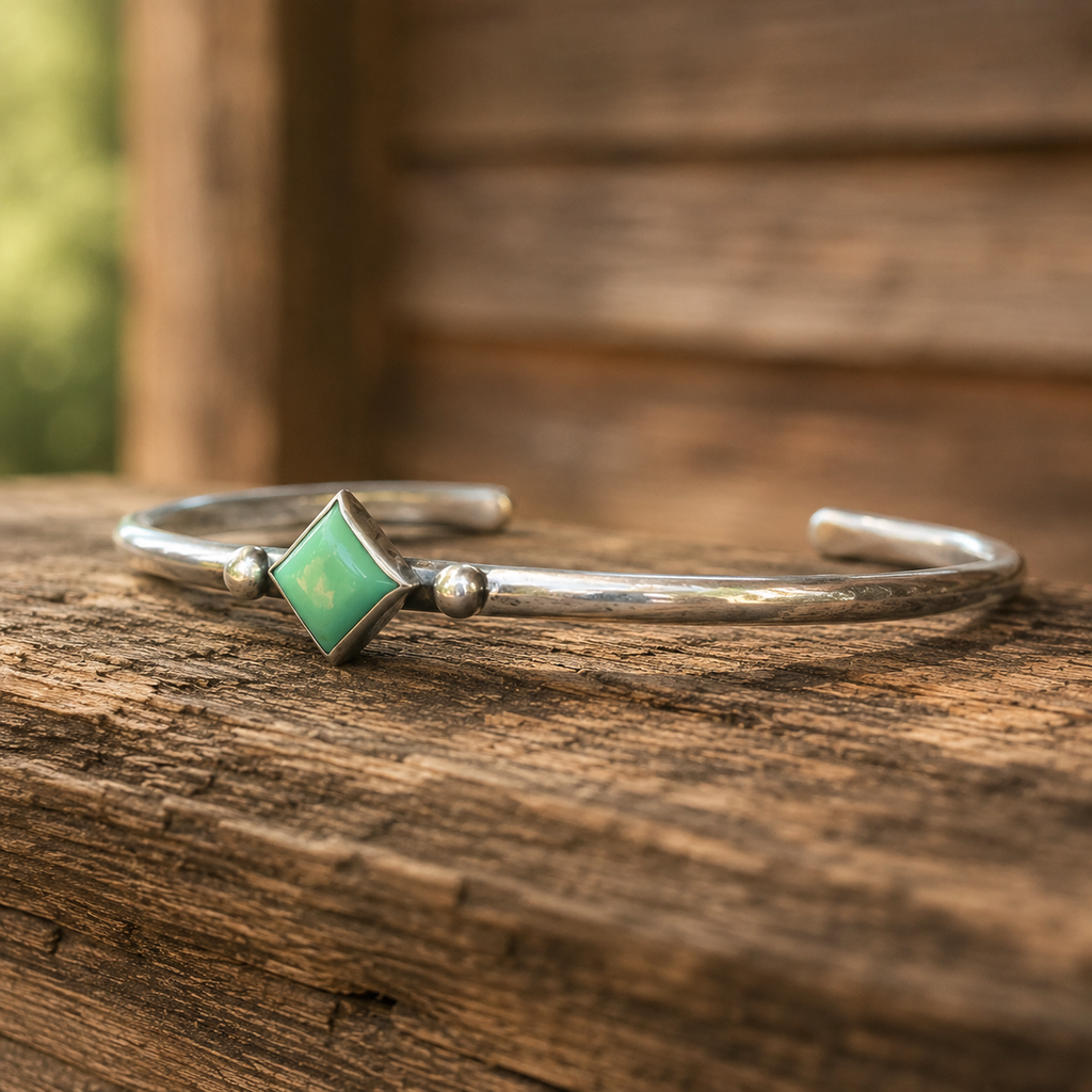 Handmade Square Turquoise Sterling Silver Cuff Bracelet