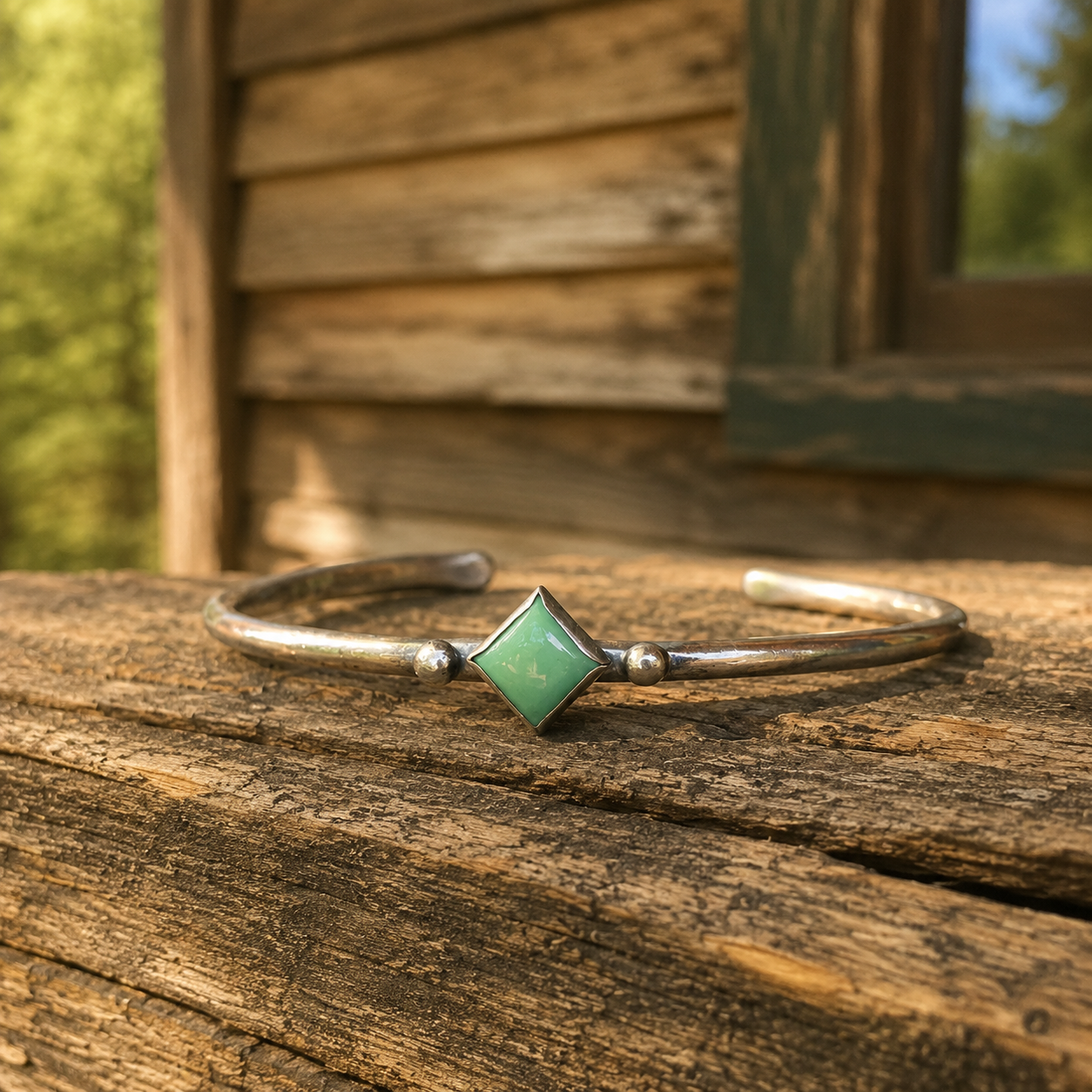 Handmade Square Turquoise Sterling Silver Cuff Bracelet