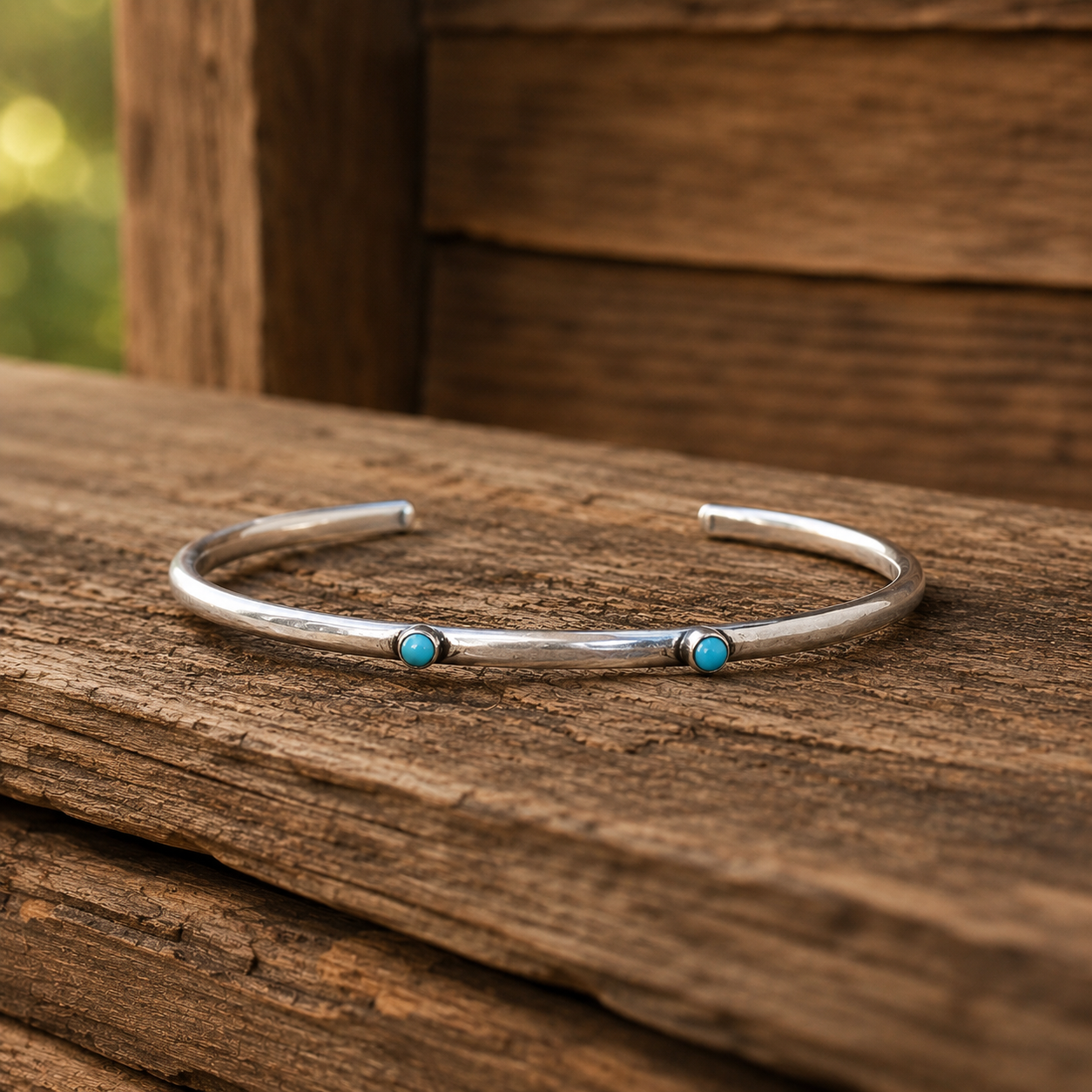 Handmade Double Turquoise Sterling Silver Cuff Bracelet