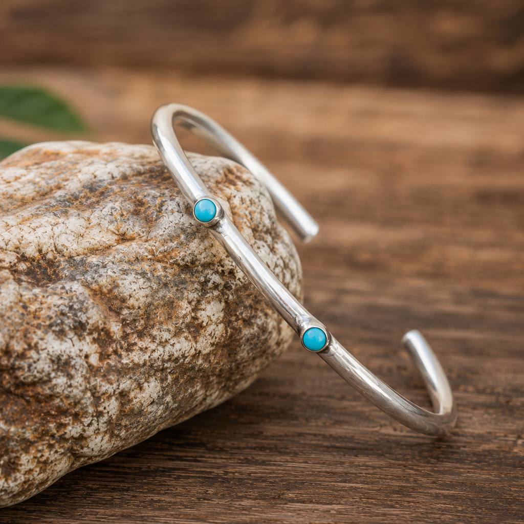 Handmade Double Turquoise Sterling Silver Cuff Bracelet