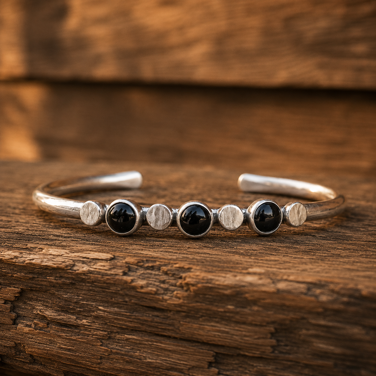 Handmade Black Onyx Sterling Silver Cuff Bracelet