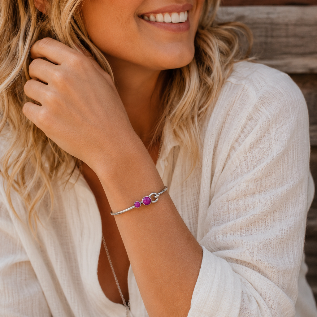 Handmade Pink Agate Sterling Silver Cuff Bracelet