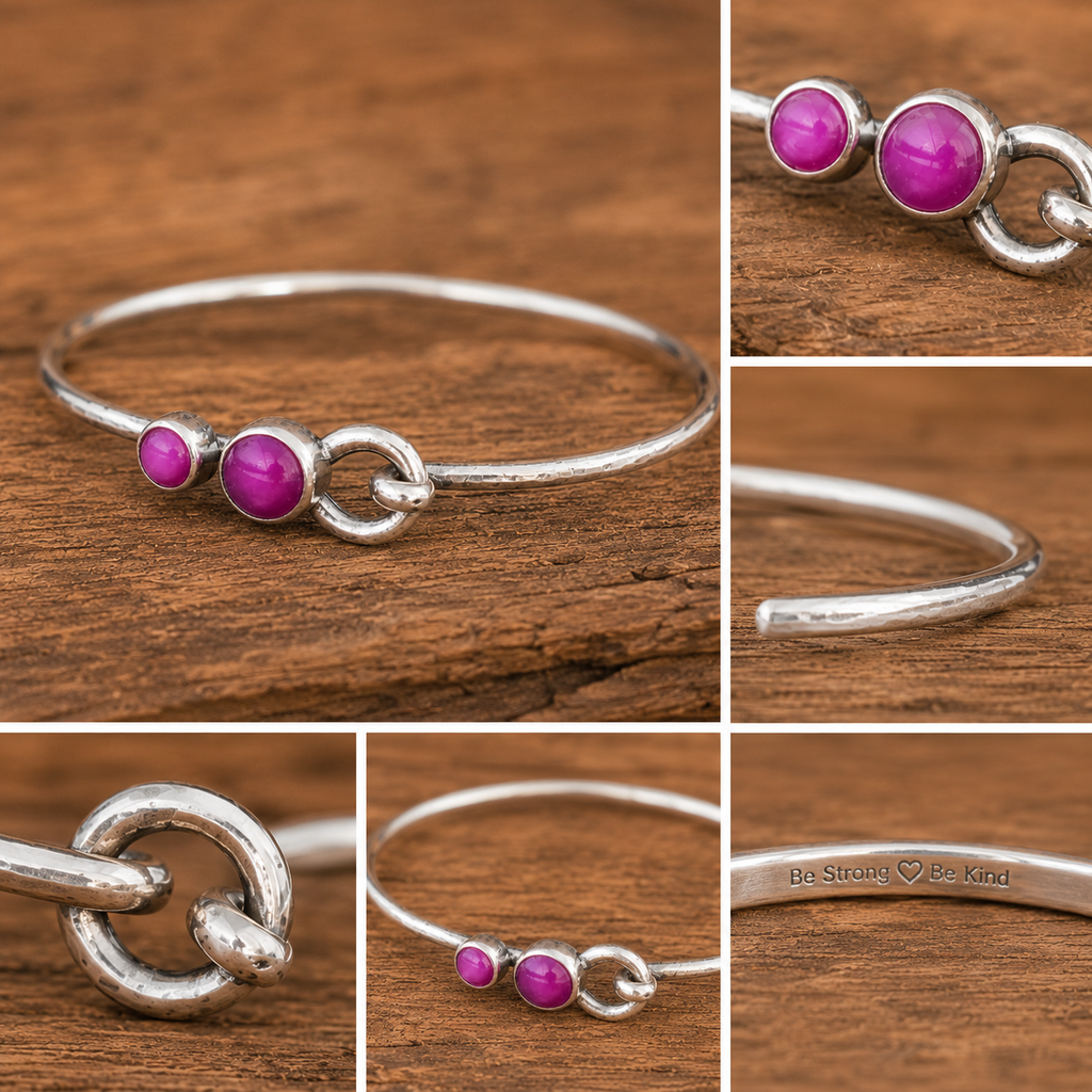 Handmade Pink Agate Sterling Silver Cuff Bracelet