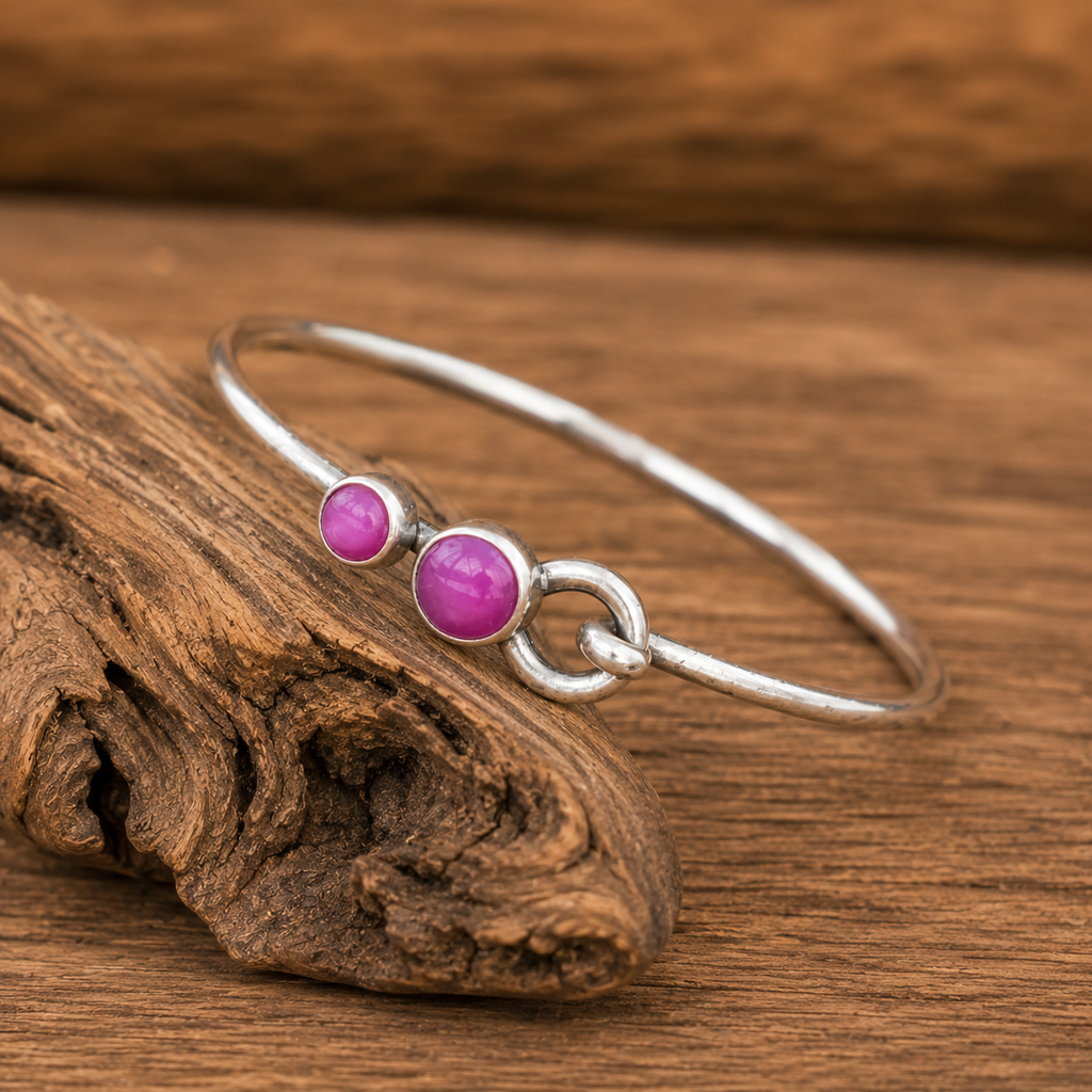 Handmade Pink Agate Sterling Silver Cuff Bracelet