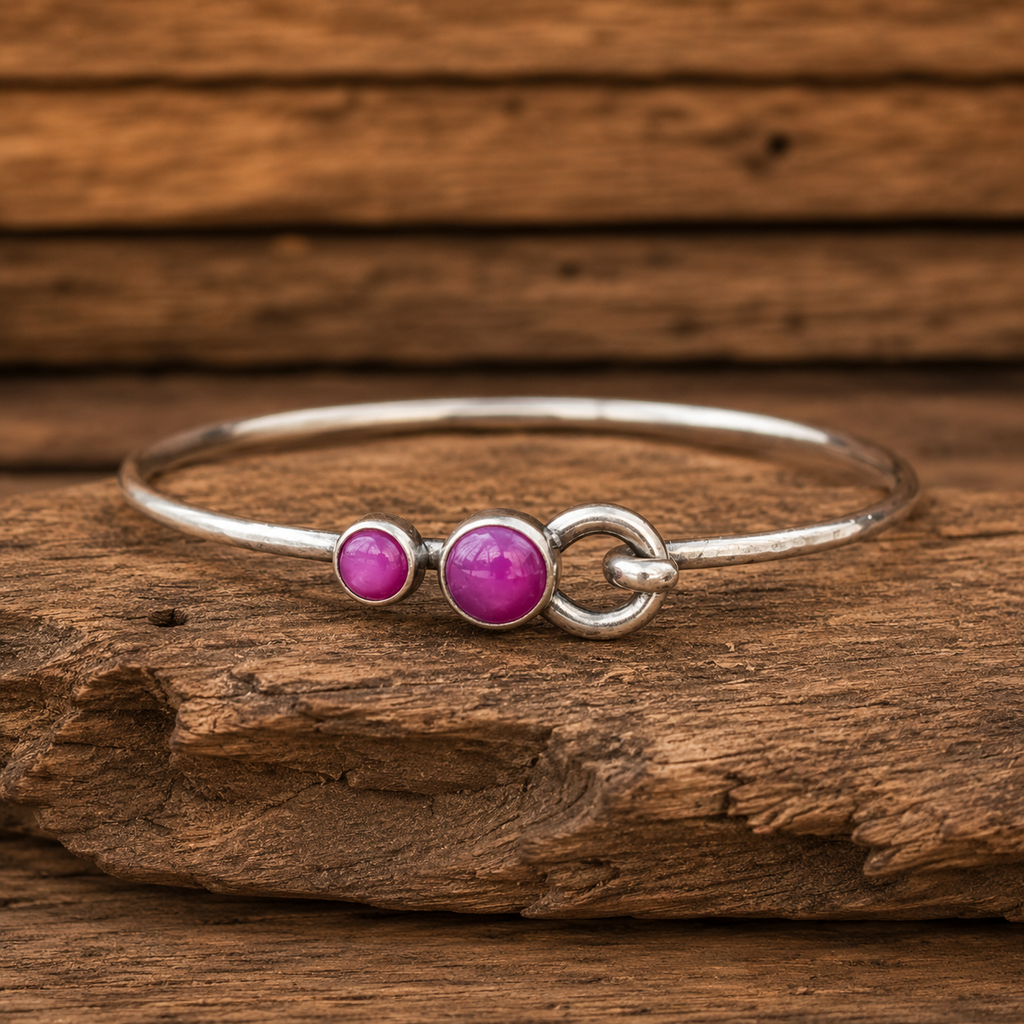 Handmade Pink Agate Sterling Silver Cuff Bracelet