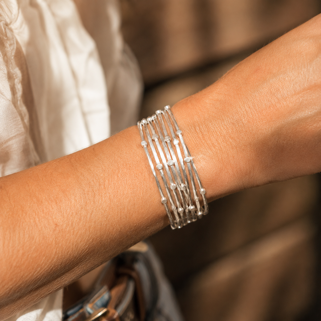 Handmade Sterling Silver Stacking Bangle Set – 6 Piece Collection