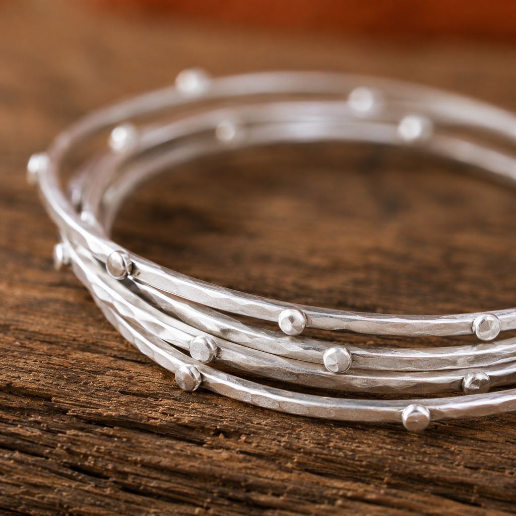 Handmade Sterling Silver Stacking Bangle Set – 6 Piece Collection