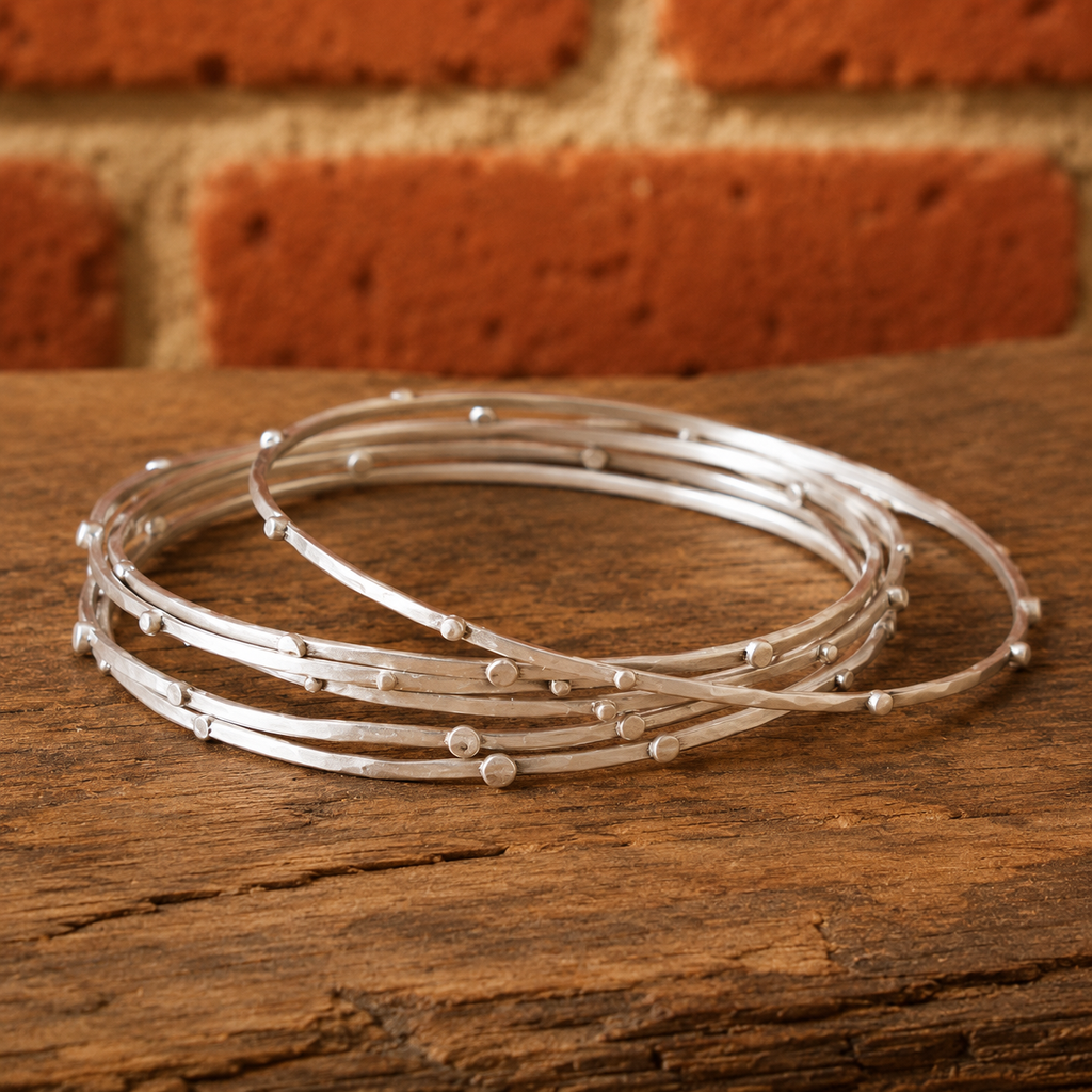 Handmade Sterling Silver Stacking Bangle Set – 6 Piece Collection