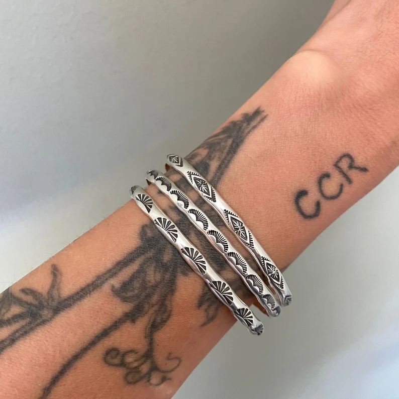 Handmade Sterling Silver Stacking Cuff Bracelet Set – Diamond, Arch & Radiance Collection