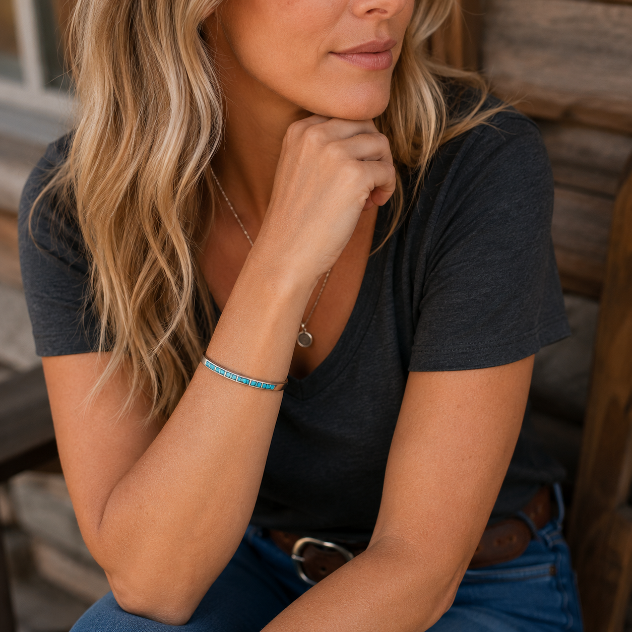 Handmade Sterling Silver Turquoise Inlay Cuff Bracelet