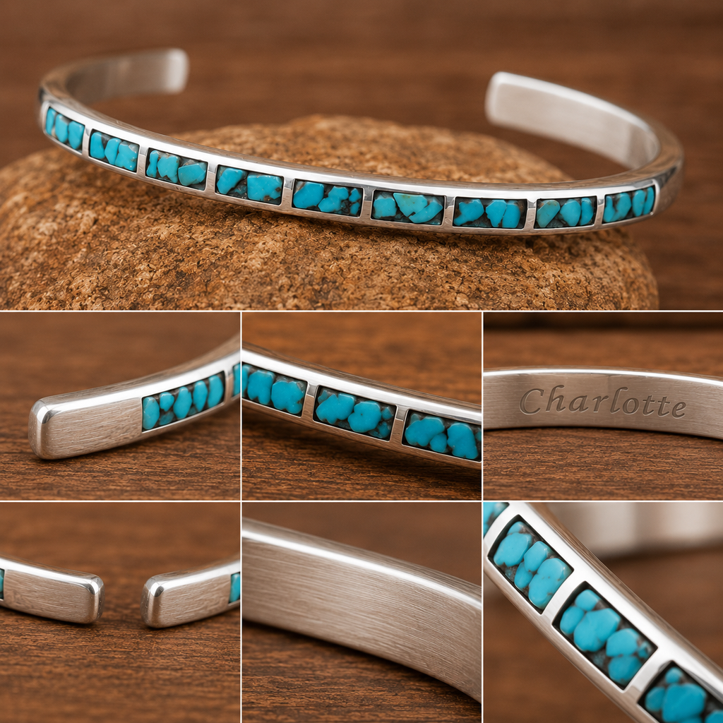 Handmade Sterling Silver Turquoise Inlay Cuff Bracelet