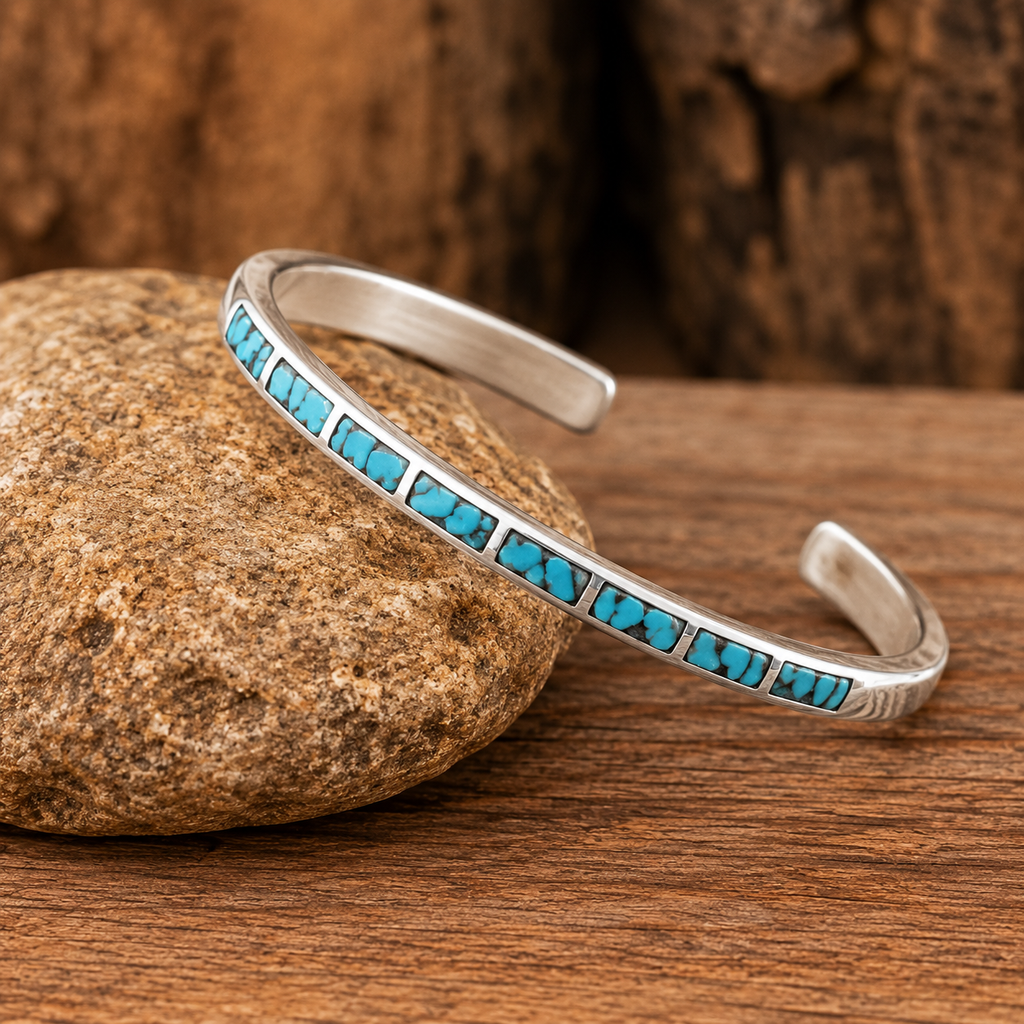 Handmade Sterling Silver Turquoise Inlay Cuff Bracelet