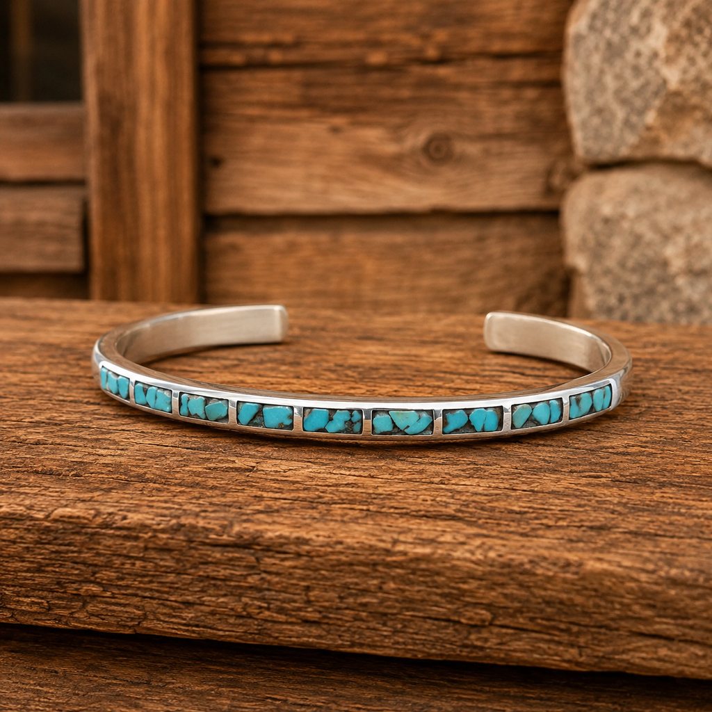 Handmade Sterling Silver Turquoise Inlay Cuff Bracelet
