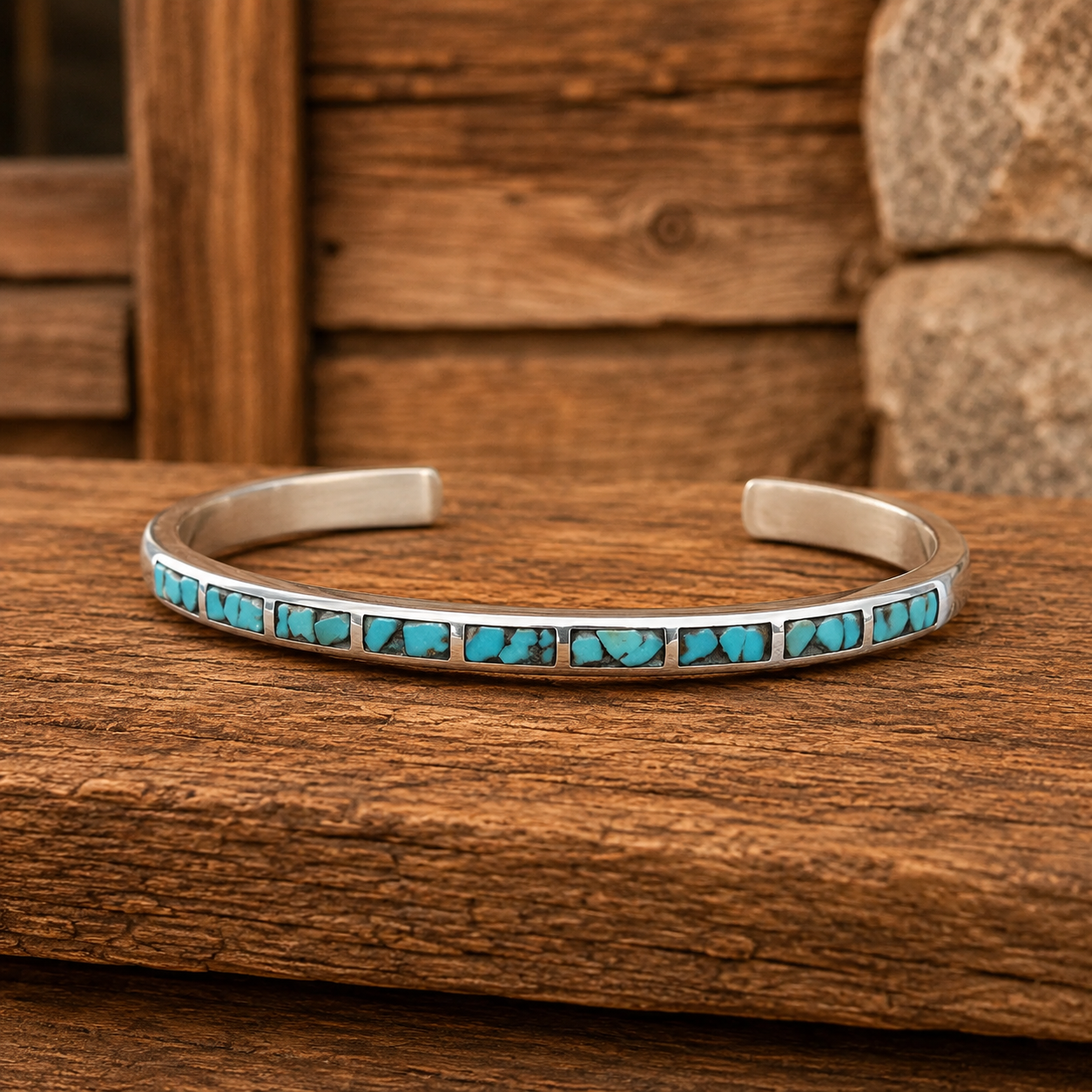 Handmade Sterling Silver Turquoise Inlay Cuff Bracelet