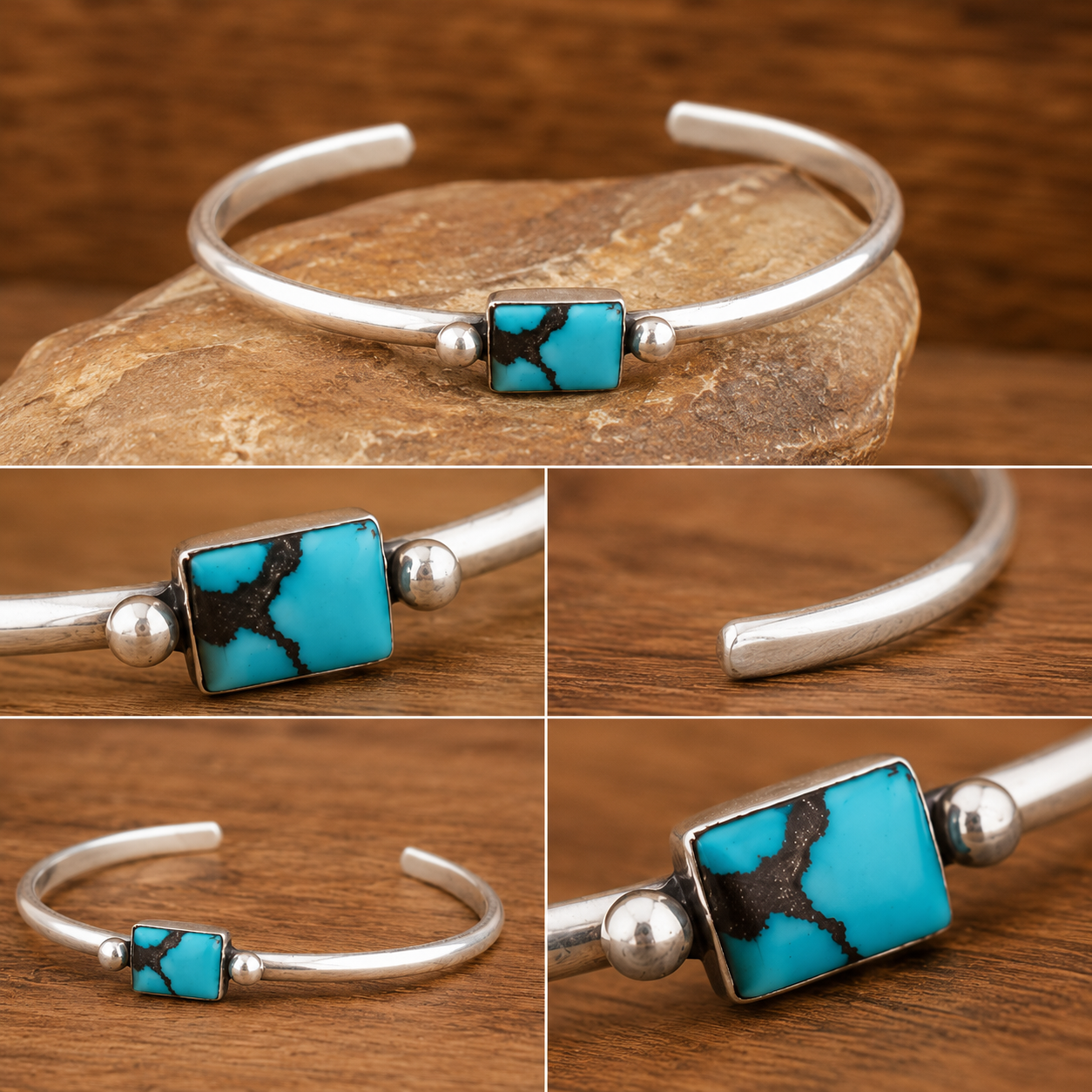 Handmade Sterling Silver Turquoise Hinged Bracelet
