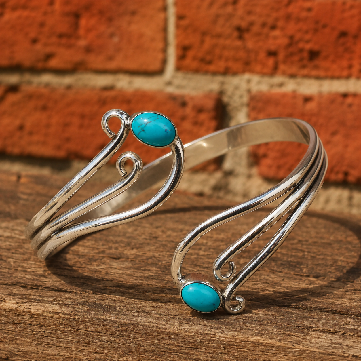 Handmade Sterling Silver Double Band Turquoise Bracelet